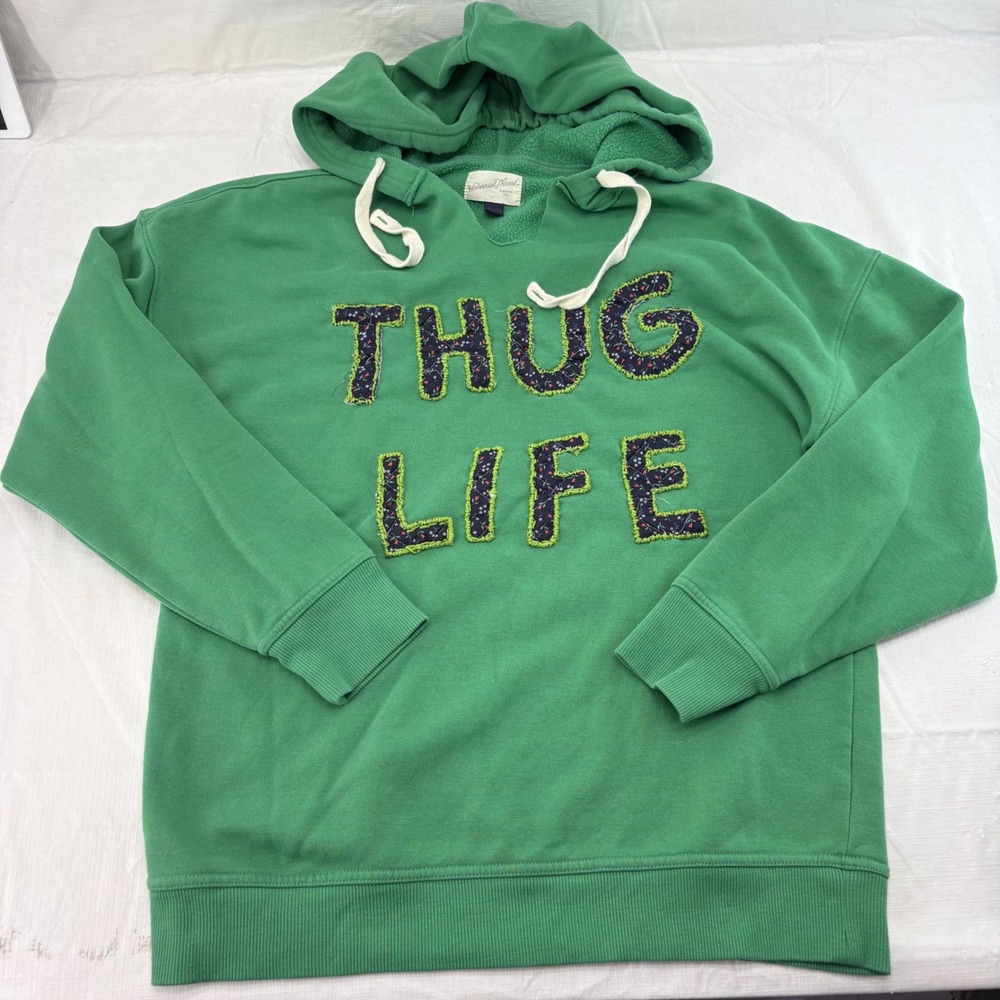 Universal Thread Green Upcycled Hand Stitched Thug Life Hoodie Small